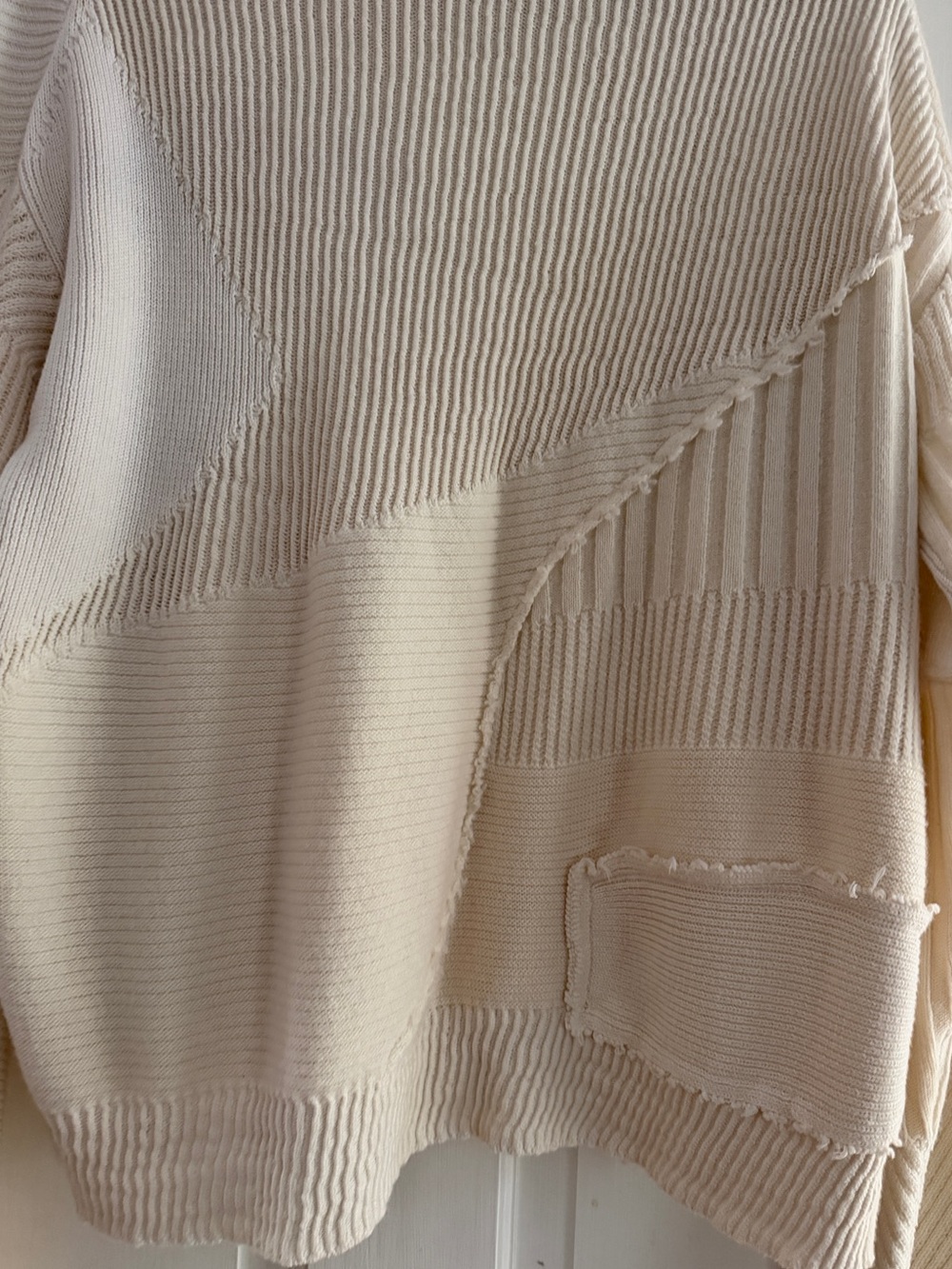 Helmut Lang Military Grunge Sweater L Ivory Patchwork Wool Cashmere Distressed - Picture 8 of 13